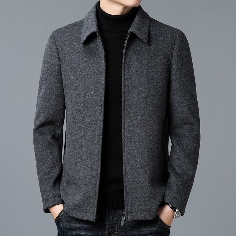 Men's Casual Polo Collar Woolen Jacket Woolen Coat Men's Clothing